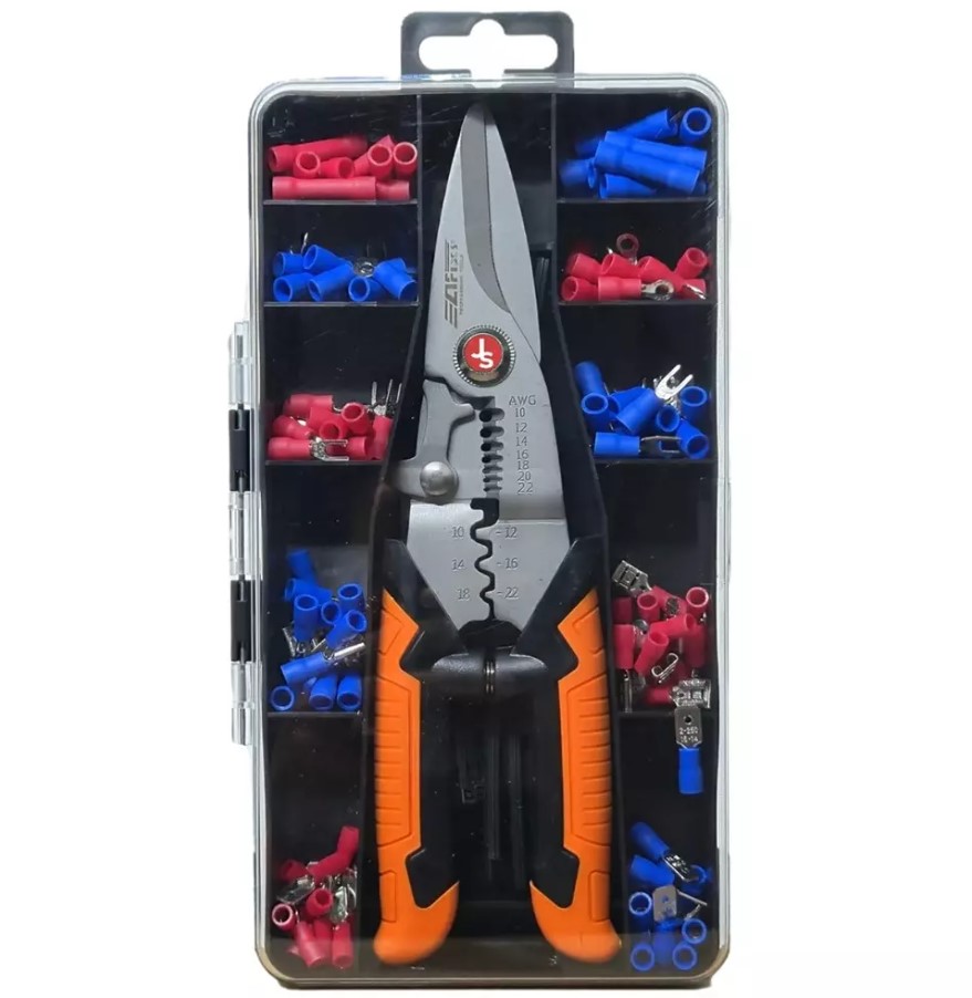 Crimping Plier Kit Optical Wire Stripper – Precision Fiber Optic/Coaxial Cable Crimper 0.127-0.5" Capacity | Adjustable Cutter, Interchangeable Dies | UAE Network Technician Essential Tool 